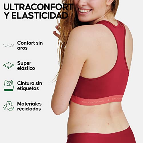 DANISH ENDURANCE Sujetador Deportivo Mujer, sin Aros, Top Bralette de Microfibra, Espalda Cruzada, Rubí, M