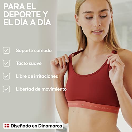 DANISH ENDURANCE Sujetador Deportivo Mujer, sin Aros, Top Bralette de Microfibra, Espalda Cruzada, Rubí, M