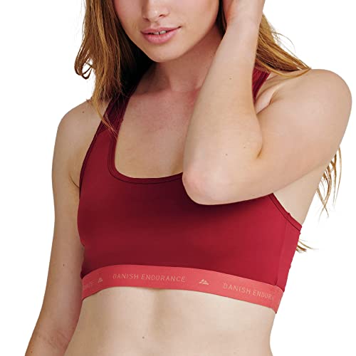 DANISH ENDURANCE Sujetador Deportivo Mujer, sin Aros, Top Bralette de Microfibra, Espalda Cruzada, Rubí, M