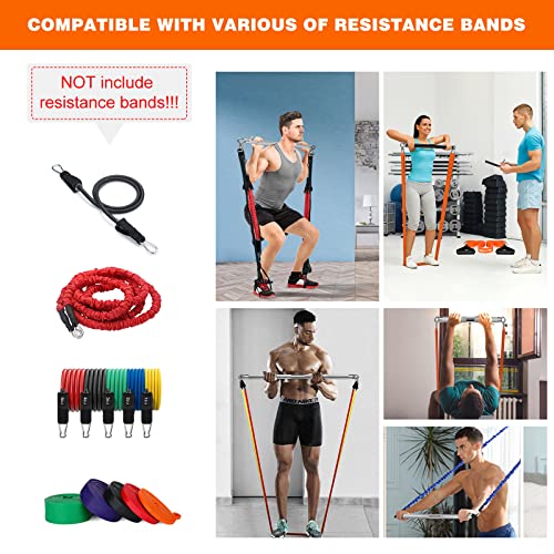 DASKING Kit de Barra de Bandas de Resistencia, Barra Desmontable 3 Secciones a 98cm/68cm, Barras de Fitness de Metal Portátil para Yoga, Pilates, Musculación, Entrenamiento de Fuerza, Entrena en Casa