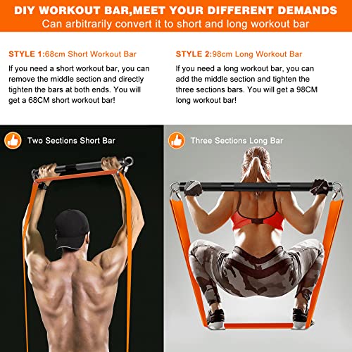 DASKING Kit de Barra de Bandas de Resistencia, Barra Desmontable 3 Secciones a 98cm/68cm, Barras de Fitness de Metal Portátil para Yoga, Pilates, Musculación, Entrenamiento de Fuerza, Entrena en Casa