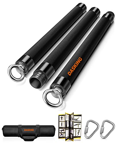 DASKING Kit de Barra de Bandas de Resistencia, Barra Desmontable 3 Secciones a 98cm/68cm, Barras de Fitness de Metal Portátil para Yoga, Pilates, Musculación, Entrenamiento de Fuerza, Entrena en Casa