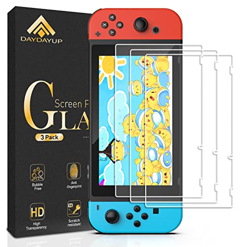 daydayup 3piezas Protector de Pantalla para Nintendo Switch Cristal Templado Pantalla,fácil instalación Sin Burbujas, HD, a Prueba de Rotura, arañazos-Resistente