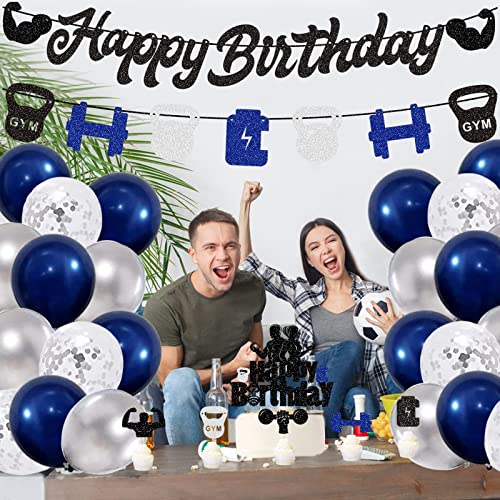 de globos de fitness para gimnasio, tema de látex, decoración de cumpleaños, juego de decoración de cumpleaños con pancarta feliz cumpleaños para decoración de cumpleaños, deportes temáticos