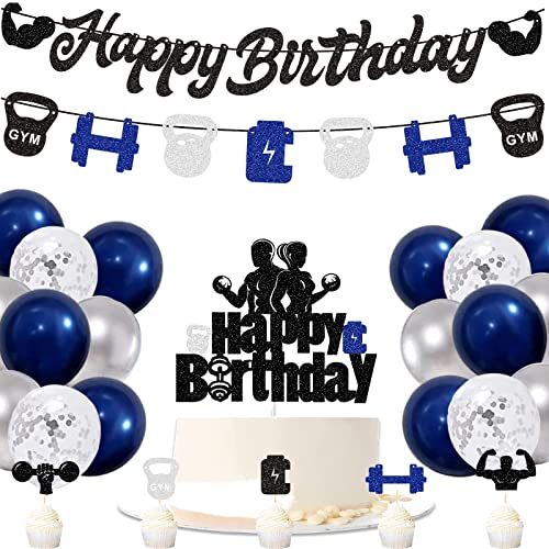 de globos de fitness para gimnasio, tema de látex, decoración de cumpleaños, juego de decoración de cumpleaños con pancarta feliz cumpleaños para decoración de cumpleaños, deportes temáticos