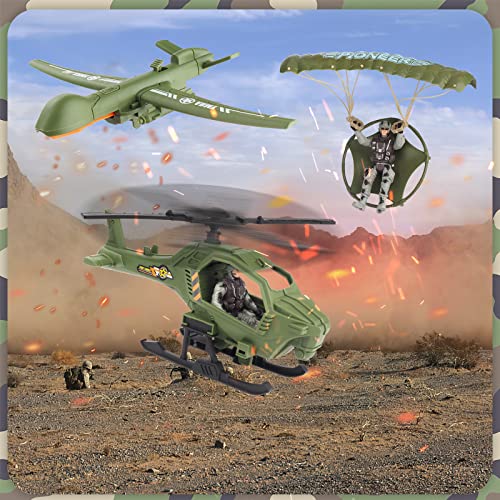 deAO Juego de Militar Juguete, con Avion Militar Juguete, Vehículos Militares, Tanque, Buque de Guerra, Helicóptero,Telescopio, Torre de Defensa etc. Regalos de Cumpleaños para Niños Mayores de 3 Años