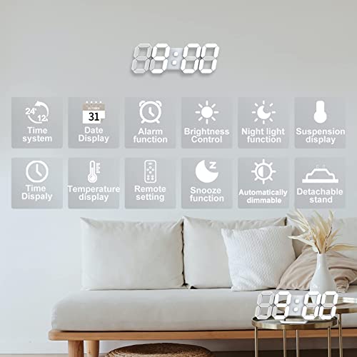 Deeyaple - Reloj de Pared Digital LED 3D pequeño Despertador, Mando a Distancia, 25,2 cm, 12/24 Hora, Temperatura, Fecha, Pantalla, Tiempo, Memoria, función Snooze Nightlight luminosidad, regolabile,