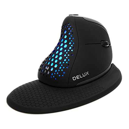 DELUX Seeker Raton Ergonómico Vertical Inalámbrico con Pantalla OLED, 4000 DPI, BT5.0 y 2.4G (3 Modos), Rueda de Pulgar, Recargable, luz RGB con Sensor Inteligente, Cubierta Trasera Magnética (Blanco)