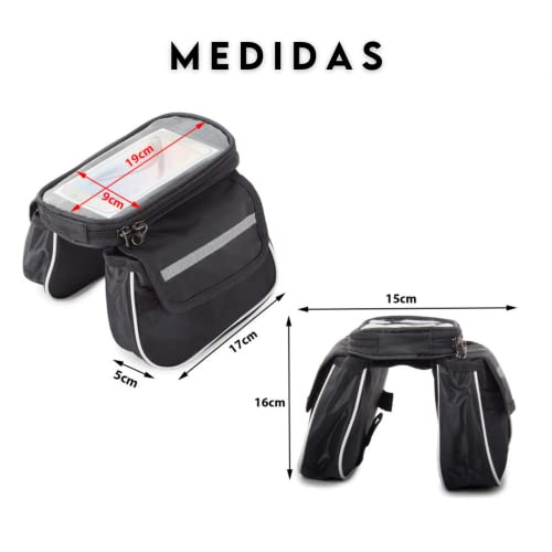 DESEA2 Bolsa Bicicleta Manillar Impermeable - Funda Central Extraíble para Móvil - Bolsa Táctil para Marco Superior Delantero - Bolso para Bicicleta Montaña - Alforjas Bicicleta.