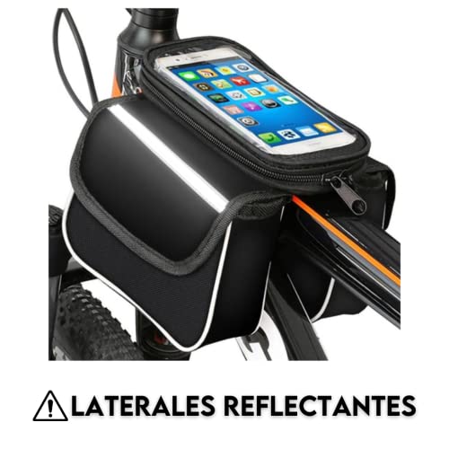 DESEA2 Bolsa Bicicleta Manillar Impermeable - Funda Central Extraíble para Móvil - Bolsa Táctil para Marco Superior Delantero - Bolso para Bicicleta Montaña - Alforjas Bicicleta.