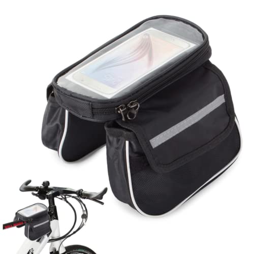 DESEA2 Bolsa Bicicleta Manillar Impermeable - Funda Central Extraíble para Móvil - Bolsa Táctil para Marco Superior Delantero - Bolso para Bicicleta Montaña - Alforjas Bicicleta.