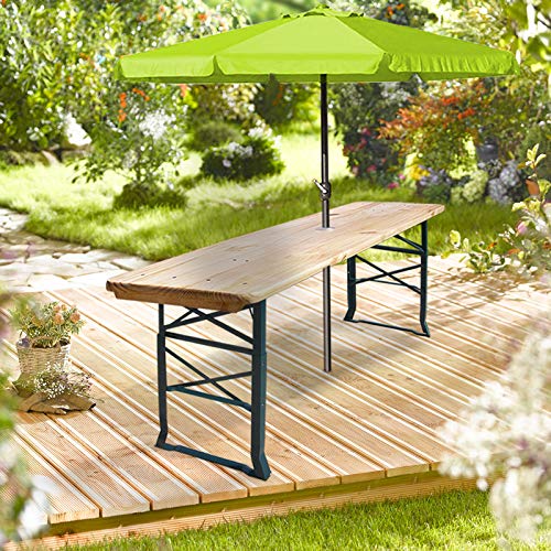 Deuba Mesa cervecera Plegable de Madera 170cm Mesa Alta con Soporte para sombrilla y Altura Ajustable