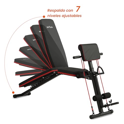 DH FitLife Banco de pesas plegable con banco de curl y extensión de piernas, entrenamiento multifuncional, de musculación y abdominales ajustable en 7 niveles para gimnasio en casa