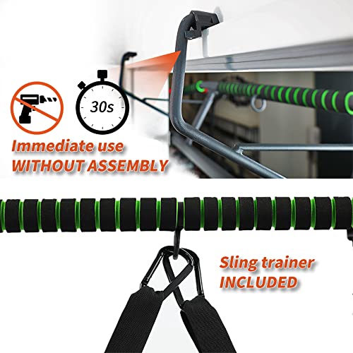 DH FitLife Barra de dominadas para marco de puerta sin tornillos | Pull up bar Doorway | entrenador de espalda para colgar | incluye cinta de entrenamiento | para puerta de 70 – 92 cm