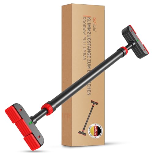 DH FitLife Barra de dominadas para marco de puerta sin tornillos | Pull Up Bar Doorway para enroscar | entrenador de espalda para puerta 70-90 cm | con nivel de burbuja