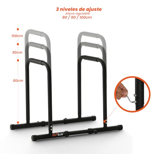 DH FitLife Barras Dip, Estación de Inmersión para Gimnasio Casa, Ejercicios con Barras Paralelas para el Cuerpo Entero, Dip Bar Estación de entrenamiento de fuerza, 80-100 cm Ajustable Individualmente