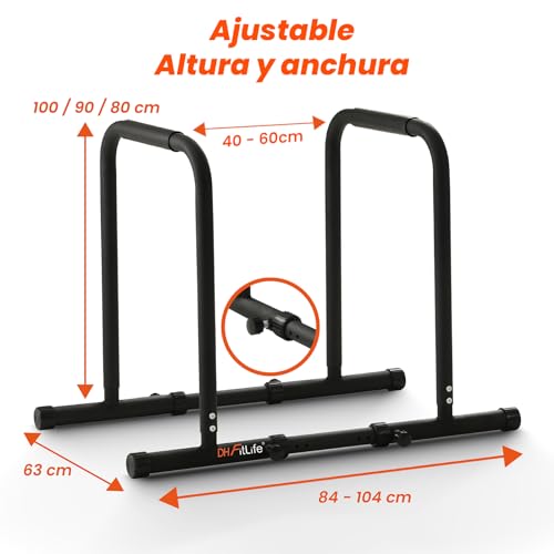 DH FitLife Barras Dip, Estación de Inmersión para Gimnasio Casa, Ejercicios con Barras Paralelas para el Cuerpo Entero, Dip Bar Estación de entrenamiento de fuerza, 80-100 cm Ajustable Individualmente