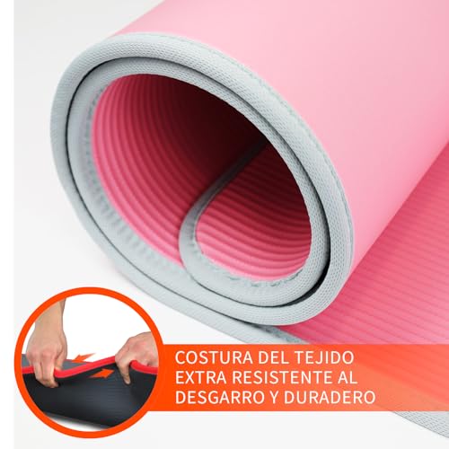 DH FitLife Esterilla de entrenamiento, esterilla deportiva, 183 x 61 x 1 cm, esterilla de gimnasia extra resistente, esterilla de yoga antideslizante y gruesa, alfombrilla de entrenamiento (rosa)