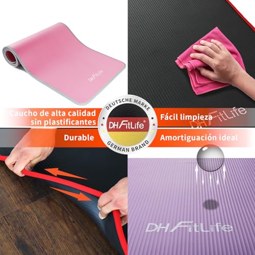 DH FitLife Esterilla de entrenamiento, esterilla deportiva, 183 x 61 x 1 cm, esterilla de gimnasia extra resistente, esterilla de yoga antideslizante y gruesa, alfombrilla de entrenamiento (rosa)