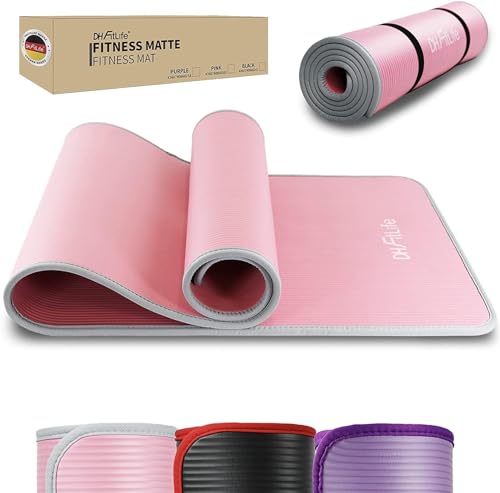 DH FitLife Esterilla de entrenamiento, esterilla deportiva, 183 x 61 x 1 cm, esterilla de gimnasia extra resistente, esterilla de yoga antideslizante y gruesa, alfombrilla de entrenamiento (rosa)