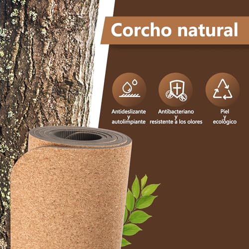 DH FitLife Esterilla de yoga de corcho y TPE, esterilla de yoga de 183 x 61 x 0,6 cm, antideslizante y respetuosa con el medio ambiente, esterilla de deporte de naturaleza autolimpiable