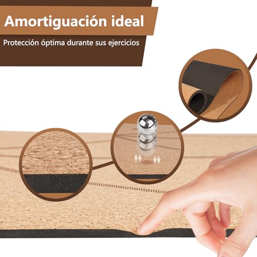 DH FitLife Esterilla de yoga de corcho y TPE, esterilla de yoga de 183 x 61 x 0,6 cm, antideslizante y respetuosa con el medio ambiente, esterilla de deporte de naturaleza autolimpiable