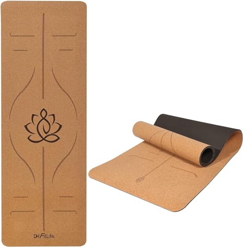 DH FitLife Esterilla de yoga de corcho y TPE, esterilla de yoga de 183 x 61 x 0,6 cm, antideslizante y respetuosa con el medio ambiente, esterilla de deporte de naturaleza autolimpiable