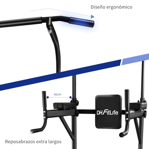 DH FitLife Power Tower Dip Station | Dispositivos deportivos con barra de dominadas, barras dip y entrenamiento de espalda | estación de fuerza | estación de entrenamiento | Power Rack