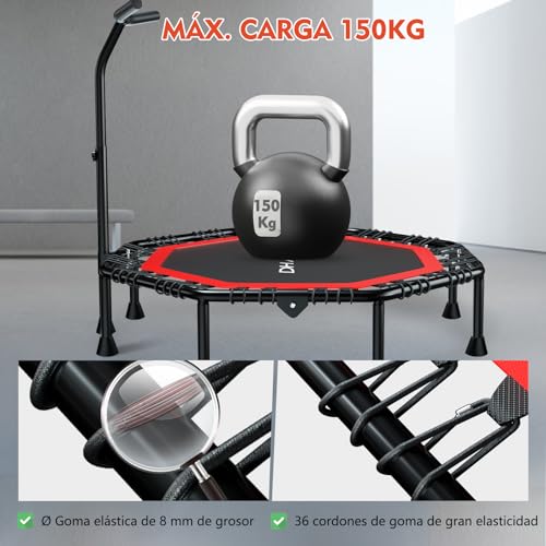 DH FitLife Trampolín de Fitness Plegable, suspensión silenciosa de Cuerda de Goma sin instalación, trampolín de 50 Pulgadas 128 cm, para Interior y Exterior, con 3 Niveles de Agarre Ajustables