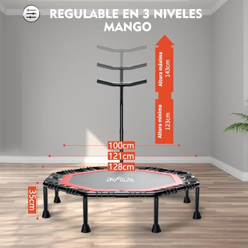 DH FitLife Trampolín de Fitness Plegable, suspensión silenciosa de Cuerda de Goma sin instalación, trampolín de 50 Pulgadas 128 cm, para Interior y Exterior, con 3 Niveles de Agarre Ajustables