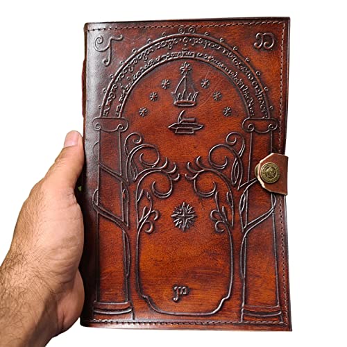 Diario de cuero marrón, puertas de Durin, Tolkien Lord of The Ring en relieve, cuaderno de libro de sombras