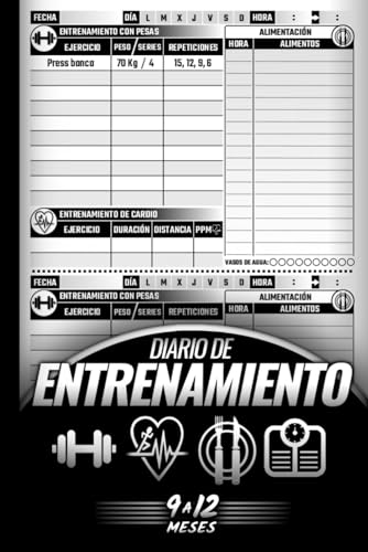 Diario de Entrenamiento: Cuaderno Fitness para Registrar de 9 a 12 Meses de Entreno con Pesas y Cardio + Alimentación