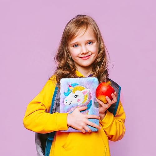 Diario Secreto Niña, Libertas Bonitas con Candado, Unicornios Diarios para Niñas, Cuaderno de Felpa con Monedero Bolígrafo Multicolores Bolso Estuche Escolar Pegatinas Regla, Regalos para Nina 6+ Años