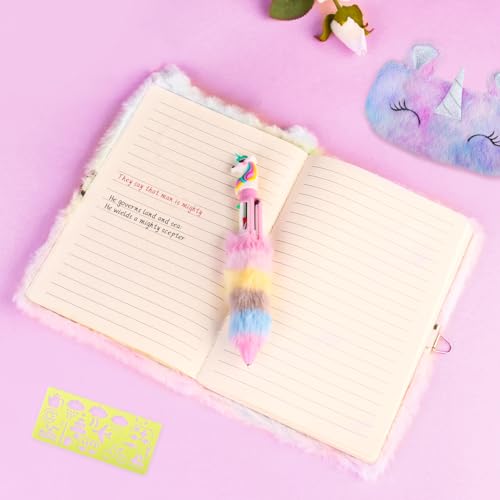 Diario Secreto Niña, Libertas Bonitas con Candado, Unicornios Diarios para Niñas, Cuaderno de Felpa con Monedero Bolígrafo Multicolores Bolso Estuche Escolar Pegatinas Regla, Regalos para Nina 6+ Años