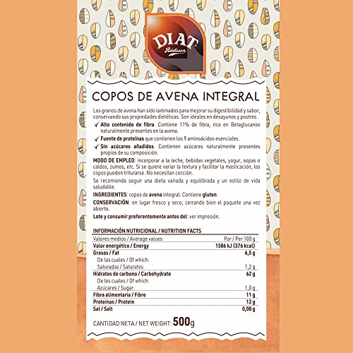 DIAT Radisson - Copos de Avena sin Azúcar | Alto Contenido en Fibra | Copos de Avena Naturales | Sin Azúcares Añadidos