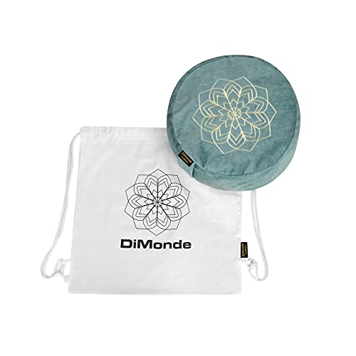 DiMonde Zafu Cojin Meditacion - Cojin Yoga - Funda extraíble y Lavable - Relleno de Trigo sarraceno - Asa Lateral - Bolsa de algodón - Mandala - Altura 13 cm - Diámetro 33 cm - Verde