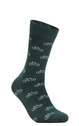 DIVER SOCKS Calcetines hombre divertidos-con dibujos y estampados graciosos-diseños originales-fabricados en españa-talla unica-valido desde la talla 40-45 (BICICLETA VERDE)