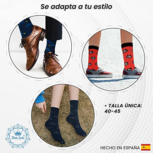 DIVER SOCKS Calcetines hombre divertidos-con dibujos y estampados graciosos-diseños originales-fabricados en españa-talla unica-valido desde la talla 40-45 (BICICLETA VERDE)