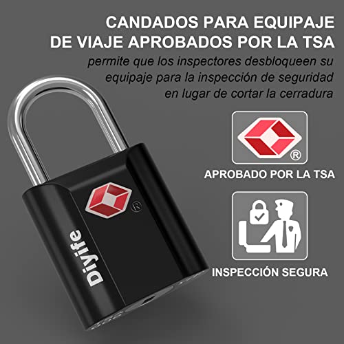 Diyife TSA Viaje Candado con Llave, Candados de Equipaje, Cerraduras para Taquilla y Gimnasio, Candado de Seguridad para Maletas Viaje Mochila Equipaje (Negro)