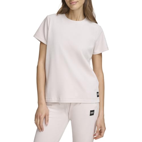 DKNY SPORT Camiseta Platinum Velour Crew, Blanco, S para Mujer