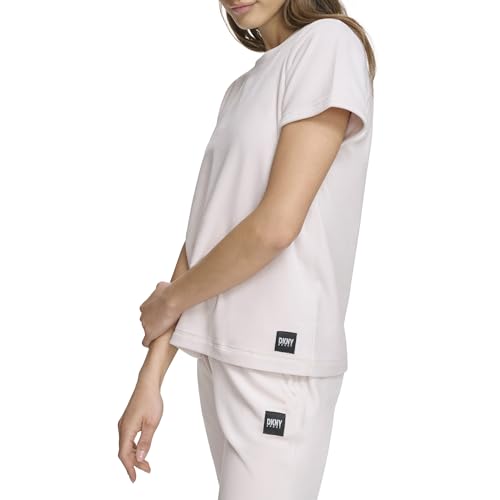 DKNY SPORT Camiseta Platinum Velour Crew, Blanco, S para Mujer