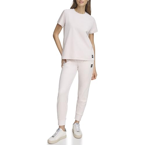 DKNY SPORT Camiseta Platinum Velour Crew, Blanco, S para Mujer