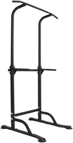 DlandHome Power Tower Estación de Fondos Barra de Tracción o Estación de Musculación Ajustable, Silla Romana para Dips con Barra para dominadas Negro