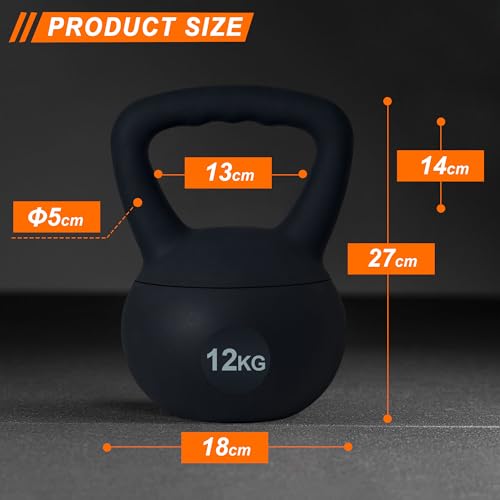 DlandHome Soft Kettlebell 12kg Peso Kettlebell Workout para Mujeres Hombres para Entrenamientos, Fitness de Culturismo en Casa o Gimnasio Negro