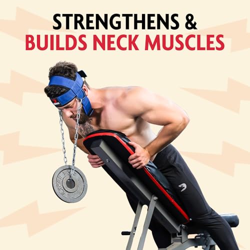 DMoose Fitness Arnés de Cabeza de Cuello para Entrenamiento de Resistencia Anillos D Extra-Pesados y Cadena de Acero - Construir un Cuello más Grueso con Correa de Cuello de Ejercicio Duradero