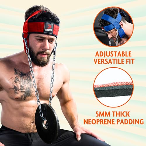 DMoose Fitness Arnés de Cabeza de Cuello para Entrenamiento de Resistencia Anillos D Extra-Pesados y Cadena de Acero - Construir un Cuello más Grueso con Correa de Cuello de Ejercicio Duradero