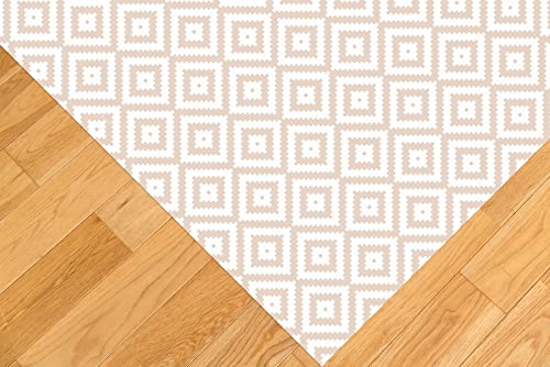 DobleUve Estudio Alfombra Vinílica Geométrica 08 | Beige | 47x80 cm | Lavable Antideslizante | Suelo para Cocina o Salón