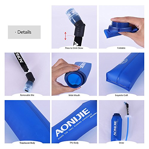 Docooler plegable botella de agua libre de BPA suave Running Soft Flask Botella de hidratación con paja 600ML 2PC