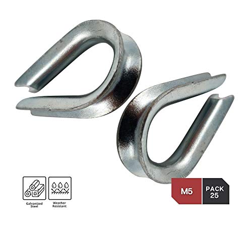 DOJA Industrial | Guardacabos de Acero M5 | PACK 25 | Dedales para Cuerda o Cable Metalicos | Acero Galvanizado | Tamaño 5mm | Uso: Abrazaderas para cable de acero, Cables Tendedero, Cuerda Escalada