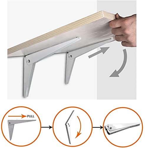 DOMI PRO Soporte Plegable de Pared 2 Piezas, Blanco 300 mm Escuadra Abatible Soportes para Estante Soporte de Metal Flotante Bisagra Plegable Escuadra Estanteria de Bricolaje